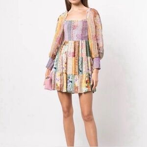 Alice + Olivia Pastel Patchwork Square-Neck Mini Dress